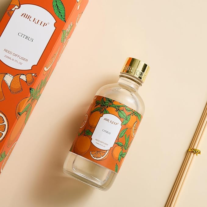 Airkeep Reed Diffuser Oil Set with Reed Sticks,Citrus Aromatherapy Oil Scent Diffuser for Home Office Bathroom Decoration Perfume and Gifts 6.76 oz/200ml