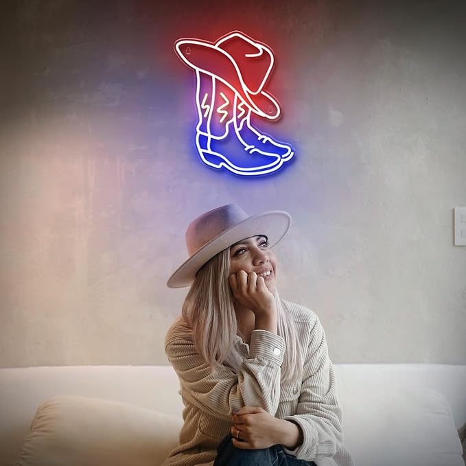 Kavaas Cowboy Boot Neon Sign, Neon Cowboy Hat Sign for Wall Decor | Western Neon Sign for Bedroom, Bar, Office, Man Cave - Best Gifts for Rodeo Enthusiast, Birthday, Christmas