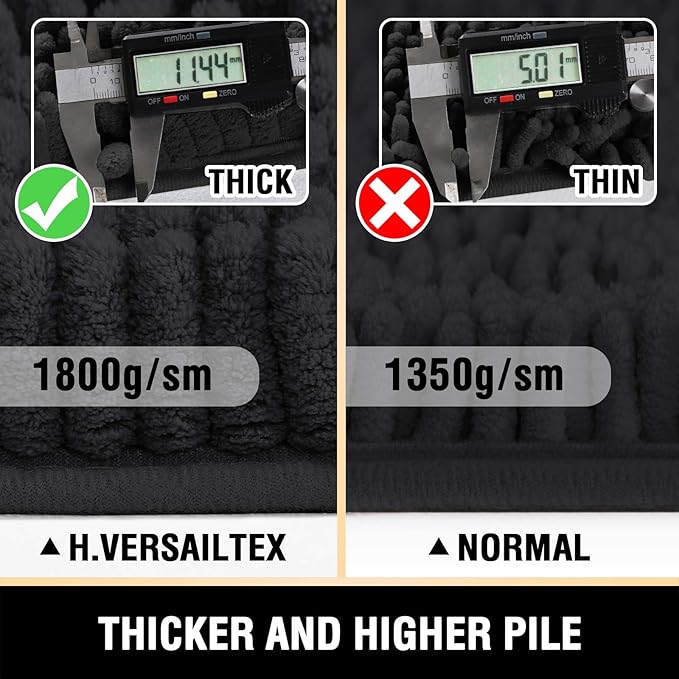 H.VERSAILTEX Bathroom Rugs Bath Mats Non Slip Chenille Bathroom Runner Rug 47x17 Extra Soft and Absorbent Shaggy Rugs Washable Dry Fast Plush Area Carpet Mats for Bath Room, Tub - Black