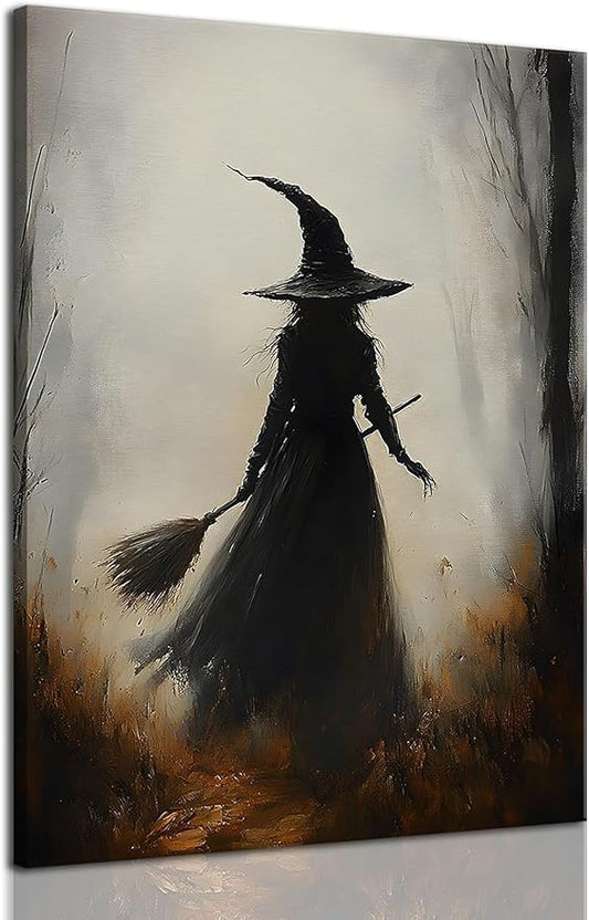 ILLBDR Halloween Vintage Witchy Wall Art Prints Creepy Gothic Dark Moody Pictures Decor Dark Academia Witches Victorian Painting Canvas Posters for Bedroom Bathroom 16x24 inch Framed
