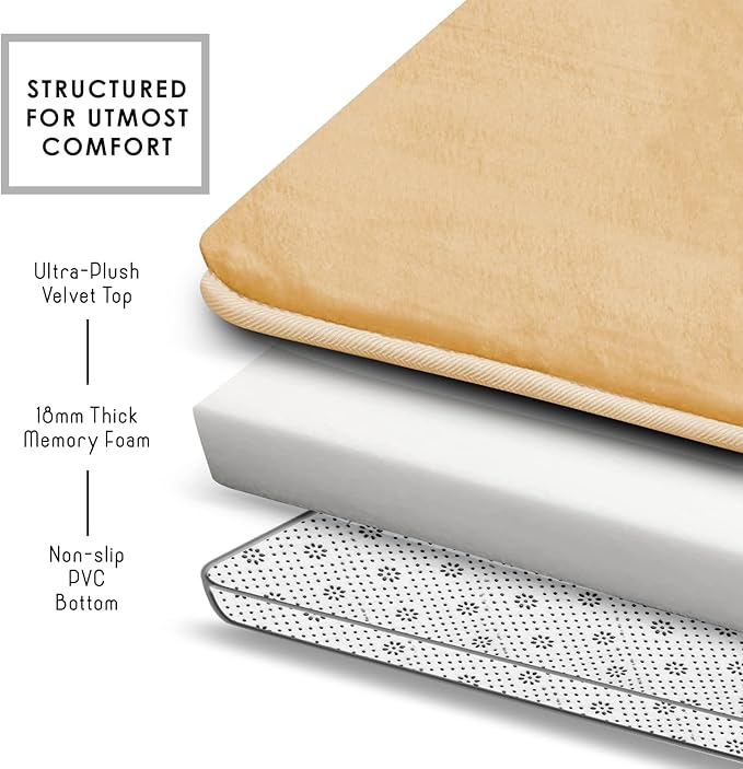 Clara Clark Bathroom Rugs, Velvet Memory Foam Bath Mat, Non-Slip, Machine Washable Bath Rugs - Dries Quickly, Ultra Soft Plush Bath Mats for Bathroom, 20 x 32, Cream