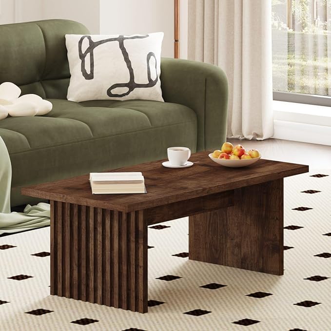 BON AUGURE Coffee Table for Living Room, Farmhouse Wood Center Table, Rectangle Mid-Century Living Room Tables (Rustic Oak, 43Inch)