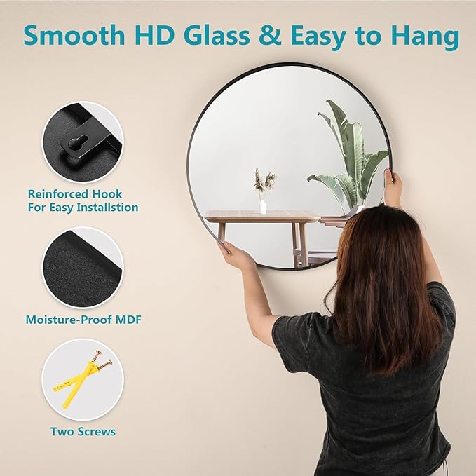 Fabuday Black Round Mirror 20 Inch 2 Pack - Wall Circle Mirror for Bathroom, Entryway, Hallyway, Living Room, Small Matte Framed Circular Mirrors