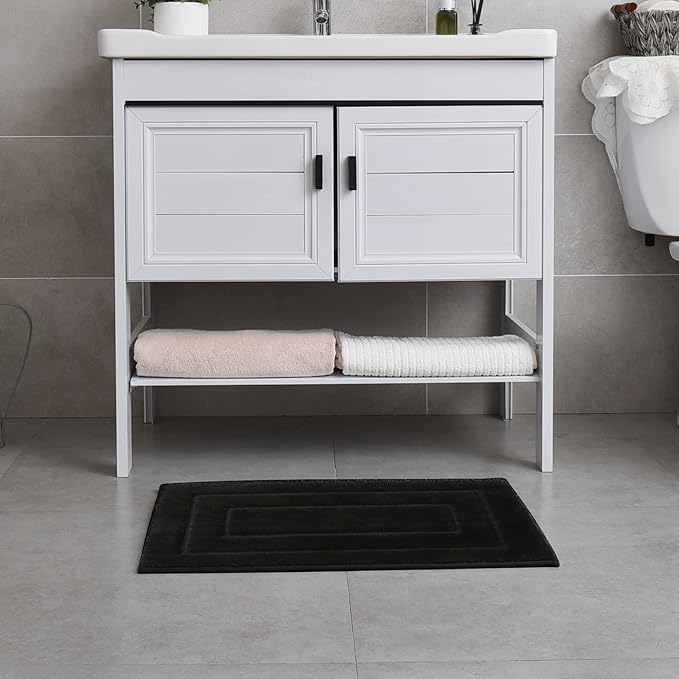 GRANNY SAYS Black Bathroom Rug, Non Slip Bath Mats for Bathroom, Super Soft and Water Absorbent, Microfiber Bath Rugs, Machine Wash Dry, Bath Rugs for Floor, Tub and Shower, 16" x 24"