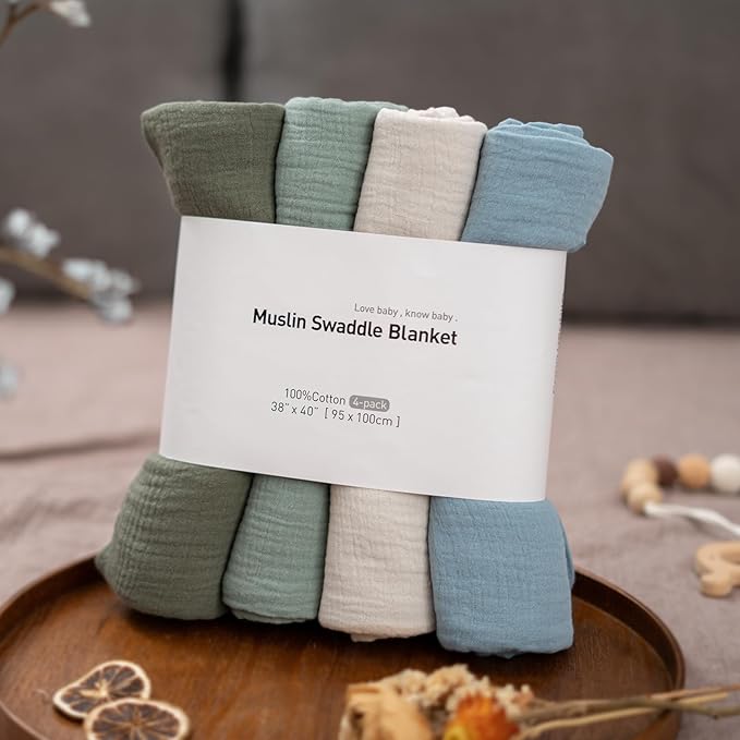 GLLQUEN BABY Muslin Swaddle Blankets for Boys and Girls, 4-Pack Baby Blankets for Girl Boy, Newborn Receiving Blanket, Baby Swaddle Blanket Unisex, Baby Essentials, Registry & Gift