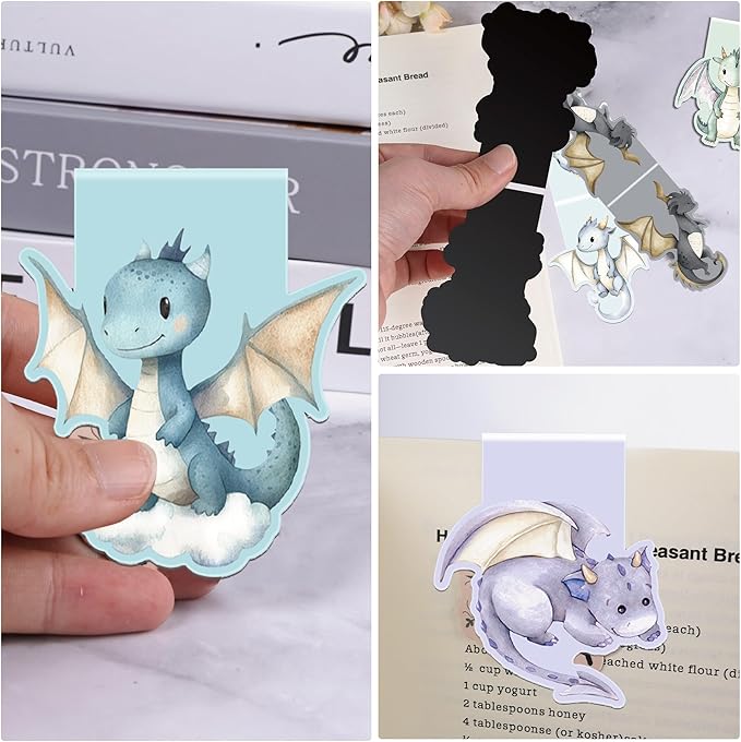 Cute Dragon Magnetic Bookmarks: 8 Pcs Unique Little Dragon Book Marks for Kids, Adorable Animals Magnet Book Markers Clips, Bookish Gifts for Reading Kids Boys Girls School Supplies