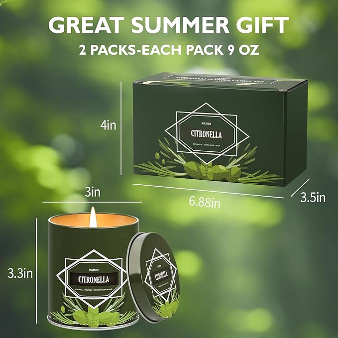 Citronella Candles Outdoor, 2-Pack Citronella Candles for Outside Patio, Camping & Garden, Summer Gifts for Indoor Home Scented, 50-Hour Burn Time, 9 Ounce Each
