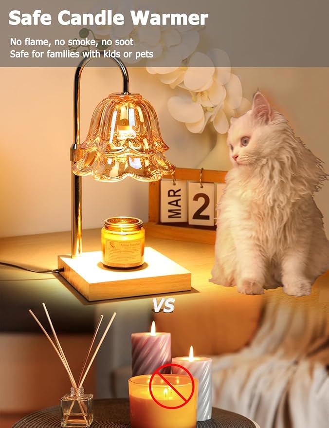 Candle Warmer Lamp with Timer Dimmer, Adjustable Flower Lamp Warmer for Large Jar Candle, Electric Wax Melt Light with 2 Bulbs, Birthday Housewarming Gifts for Men Women, Home Bedroom Decor