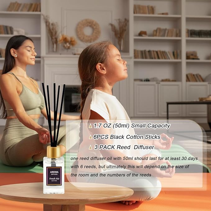 Reed Diffuser Set of 3,Lavender, Jasmine, Vanilla Scented Oil Diffuser with 15 Sticks,(50ml) x 3 Home Fragrance Reed Diffuser for Bathroom Shelf Decor
