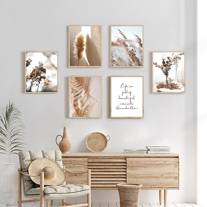 HoozGee Botanical Wall Art Prints Set of 6 Canvas Art Wall Decor Print Nature Pictures Reed Dried Flower Plant Wall Poster Print Home Decor for Living Room Decor (11"x14" UNFRAMED)