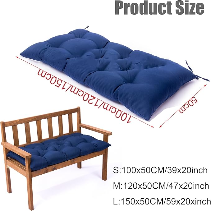 Outdoor Bench Cushion, Waterproof Swing Cushion Bench Seat Cushion, Swing Chair Replacement Seat Pads Cushion Pillow for Lounger Garden Furniture Patio Metal Wooden Bench (A, 59x20in)