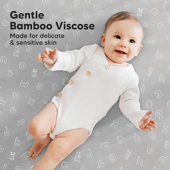 Pack and Play Sheets Fitted, 2-Pack Mini Crib Sheets - Pack N Play Sheets, Organic Fitted Crib Sheet for Pack and Play Mattress, Playard Baby Crib Sheets,Crib Sheets Neutral for Boys,Girls (ABC Land)