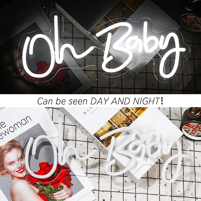Neon Light Oh Baby White Neon Sign for Wall Decor Neon Lights Sign Oh Baby Word LED Neon for Nursery Bedroom Game Room Club Bar Wedding Party,Room Decor,Aesthetic Room Decor，Living Room Decor