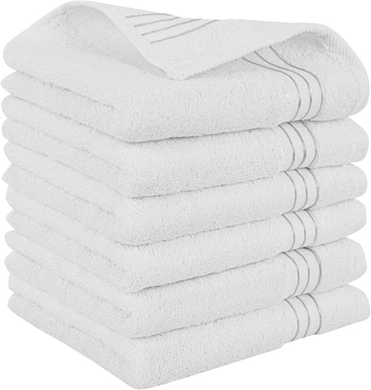 Elegant Comfort Premium Turkish Cotton 6 Pack Washcloths Set - 13 x 13 inch, Luxurious Hotel Spa Quality 100% Turkish Cotton 6PC Washcloth Set - Highly Absorbent - Soft Bathroom Towels, White/Gray