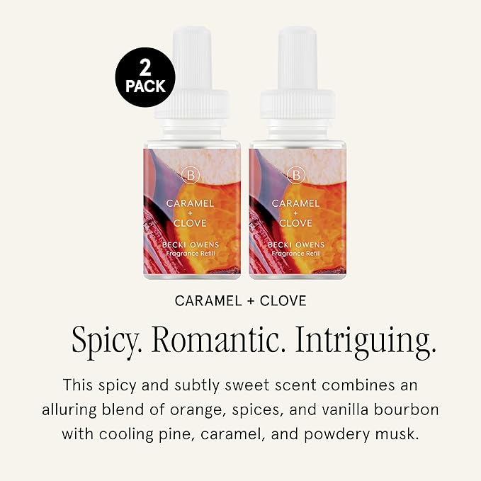 Pura & Becki Owens Home Scent Refill - Smart Home Air Diffuser - Up to 120-Hours of Premium Fragrance per Refill - Household Essential - Clean Diffuser Fragrance - 2 Pack, Caramel & Clove