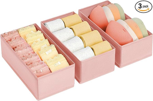 DIMJ Drawer Organizer - Clothes Storage Set of 3, Pink: Sock, Underwear, Bra, Tie, Belt Dividers