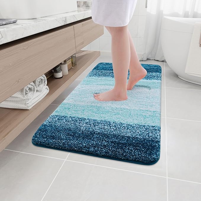 Arotive Microfiber Bathroom Rugs, Shaggy Soft and Absorbent Bath Rug, Non-Slip, Thick Plush Machine Washable Dry Bath Mats for Bathroom, Tub and Shower, 40x24, Peacock Blue
