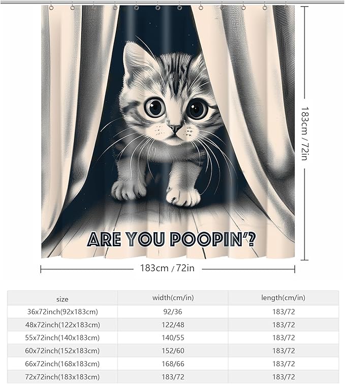 Funny Cat Shower Curtain Cute Animal Shower Curtains for Bathroom Decor are You Poopin' Humorous Joke Waterproof Polyester Fabric Bathroom Curtain with Hooks 66x72 Inch