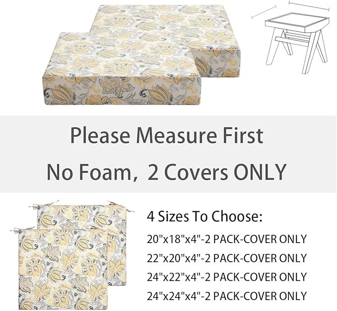 FUNHOME Outdoor Cushion Covers 20 x 18 x 4 inch,Set of 2,Replacement Seat Cushion Cover for Patio Furniture Chair,Water Resistant,Fade-Resistant Slipcover Only,No Insert(Yellow Flower)