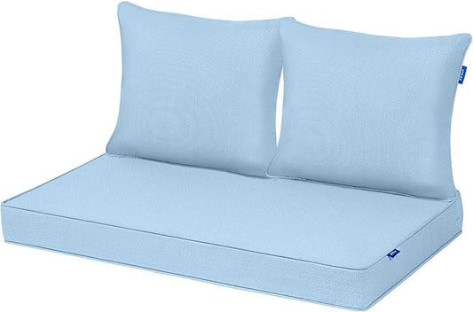 Outdoor Loveseat Cushion Set 44'' x 24'', Outdoor Cushions for Patio Furniture with Fastness Cover, Water Repellent Outdoor Seat Cushion and Couch Back Cushions for Bench, and Swing (Light Blue)