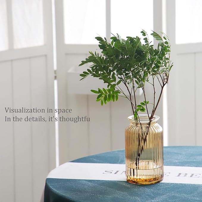 OFFIDIX Glass Vase,7.3 * 4.3in Vertical Line Geometric Faceted Design Flower Vase