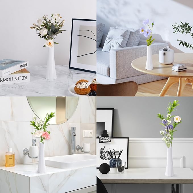 Bud Vase, White Small Ceramic Bud Vase for Modern Home Decor, Flower Bud Vase for Centerpieces Elegant Minimalism Style Fit Table Shelf Fireplace Bedroom Kitchen Living Room Office