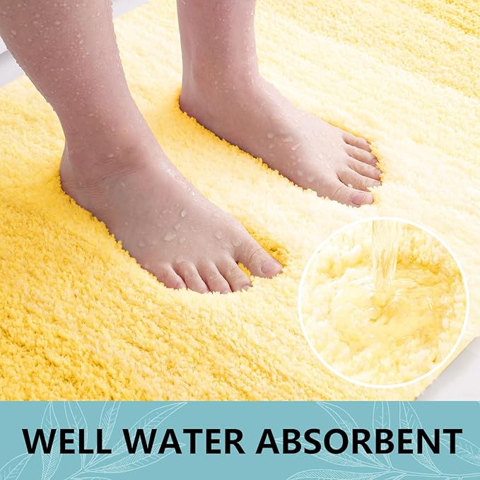 Arotive Microfiber Bathroom Rugs, Shaggy Soft and Absorbent Bath Rug, Non-Slip, Thick Plush Machine Washable Dry Bath Mats for Bathroom, Tub and Shower, 47x20, Yellow