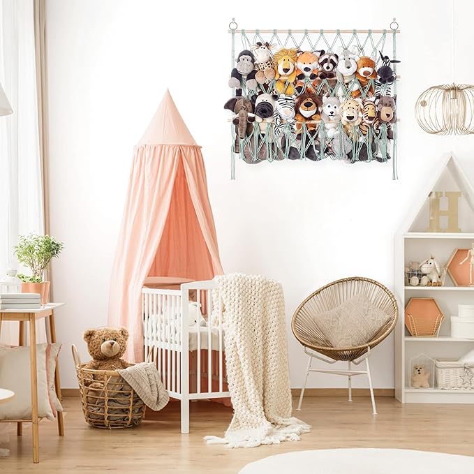 Stuffed Animal Net or Hammock Large Corner Storage for Plushies Stuffed Animals Zoo Wall Hanging Organizer Holder for Toy Hammock, Space-Saving Kids Nursery Decor (Green)