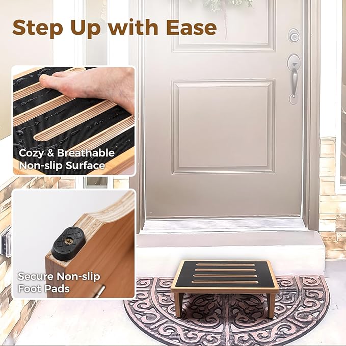 StrongTek 5" High Wooden Bed Step Stool for Adults, Sturdy Bedside & Shower Steps, 440lb Capacity, Versatile Mobility Aid for Seniors, Kitchen Use, Surgery Recovery, Anti-Slip, Portable Design