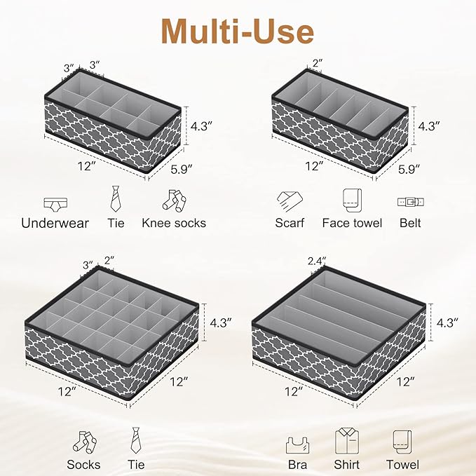 Organizer Divider, Foldable Closet Storage Organizer Basket, and Fabric Organization Bins for Clothes 8 Pack