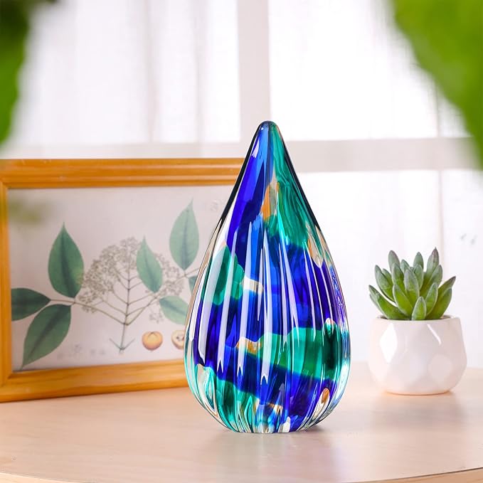 Hand-Blown Glass Sculpture - Murano-Style Glass Statue and Figurine - Wonderful Gift, Green-Blue