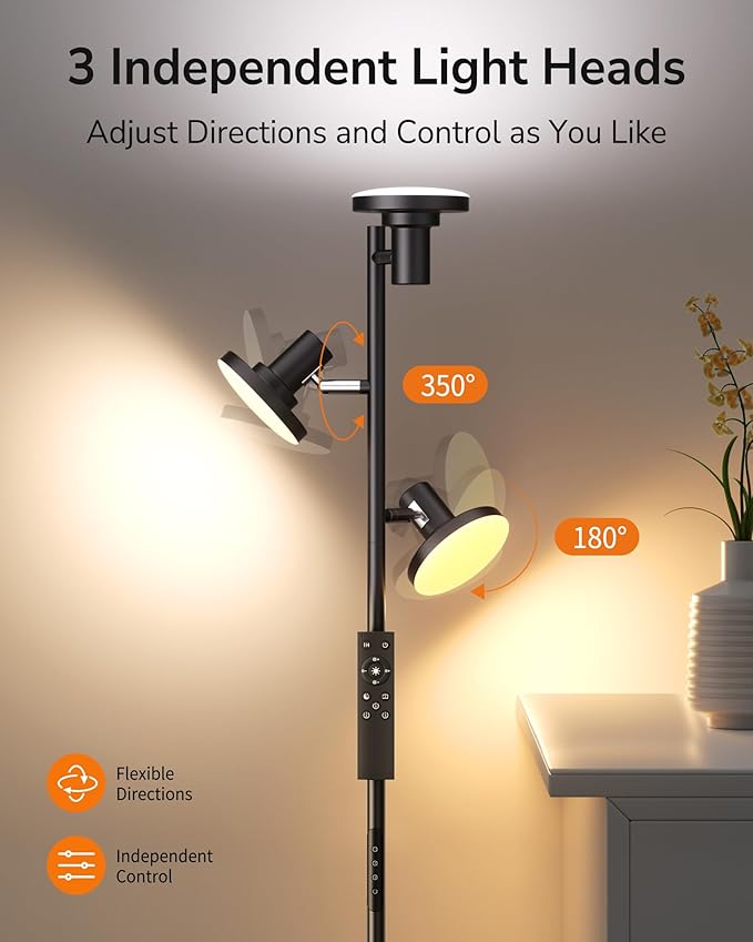 ULG Floor Lamp with Shelf 3-Light Standing Tree Lamp Independent Control Modern Decor Light Color/Intensity Changing Remote & Button Control 1200lm LED Lamp for Living Room Home Office Bedroom, Black