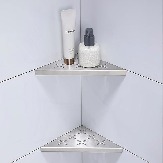 8" Corner Shower Shelf, 2-Pack Shower Shelves SUS304 Stainless Steel Bathroom Shelves for Tile Walls, Recessed Corner Shelf Organizer Rack, No Drilling (Brushed)