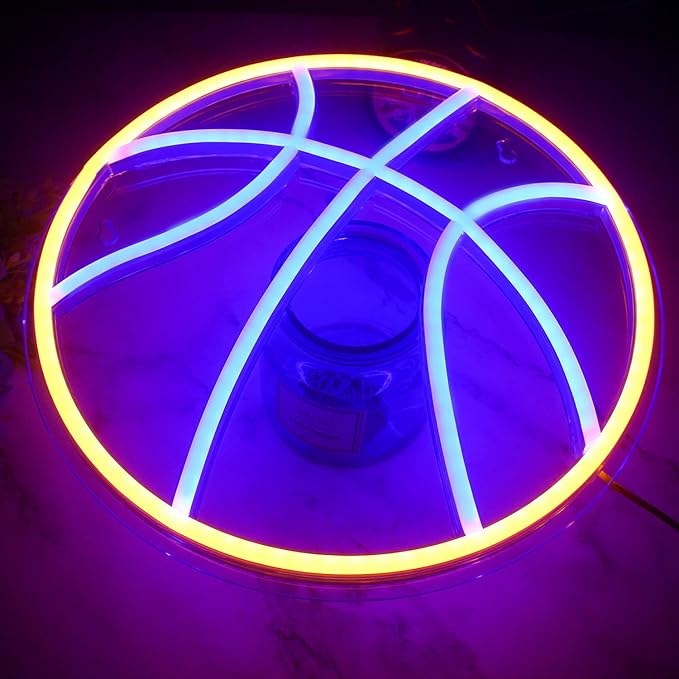 Basketball Neon Signs Sport Neon Light Led Sign Neon Sign for Bedroom Led USB Powered Switch Light up Sign Neon Sign for Wall Decor Bedroom Christmas Birthday Signs Kids Gift(Blue Yellow