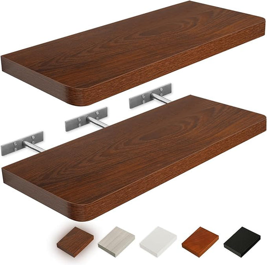 Floating Shelves for Wall,Wall Mounted Rustic Wood Shelves for Bathroom Living Room Bedroom and Kitchen,Long Hanging Shelf for Books/Storage Room/Decor (Rustic Brown,Set of 2,36 in)