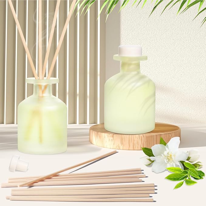 Reed Diffuser - Jasmine Green Tea 3.38oz (100ml) 1 Pack Essential Oil Reed Diffuser Set with 8 Sticks, Long Lasting Fragrance for Home, Bathroom, Bedroom, Room, Decor