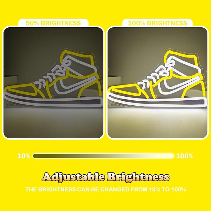 Sneaker Neon Sign Sports Shoe Neon Signs for Wall Dimmable LED Boys Neon Lights for Bedroom Man Cave Home Party Pub Neon Bar Sign Shoes Light up Signs Wall Decor (Yellow)