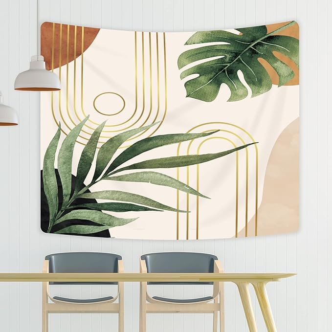 KOMLLEX Abstract Boho Mid Century Tapestry Tropical Leaves Modern Geometric Arch Minimalist Bohemian Plant Botanical Aesthetic Wall Hanging Neutral Home Decor Art for Living Room Bedroom Dorm 78Wx59H