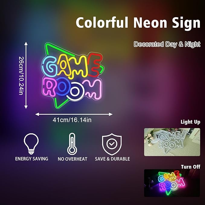 Gameneon Green Game Room Neon Sign Gaming Led Signs for Gamer Room Decor Dimmable Gaming Neon Led Wall Art Gamer Gifts for Men, Teen Boys, Kids, Birthday Party Decorations Usb Powered 16.14"X10.24"