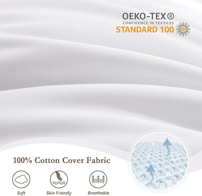 puredown® Feather Pillows with 100% Cotton Cover, Set of 2 Bed Pillows for Sleeping, Queen Size