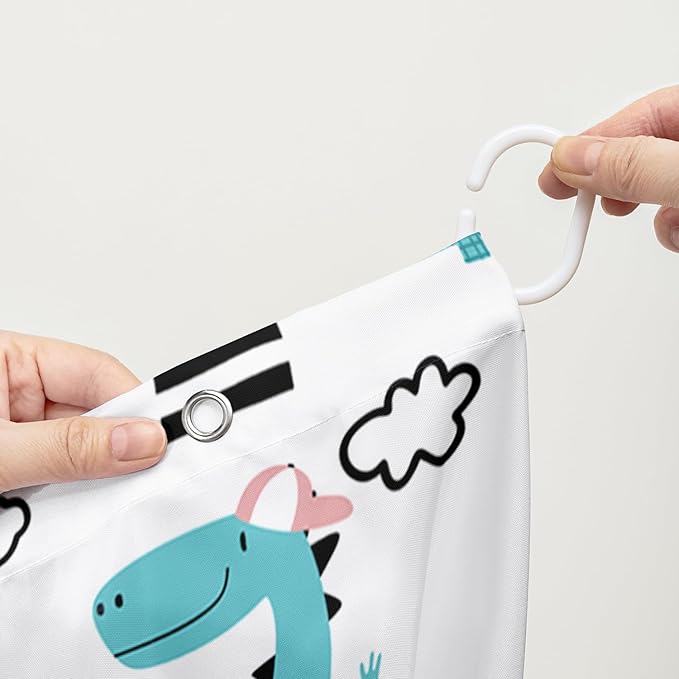 AILONEN Dinosaur Shower Curtain for Kids Boys,Cartoon Dinosaur Bath Curtain 72" W*96" H,Cactus Rainbow Dinosaur Waterproof Shower Curtain with 12 Plastic Hooks