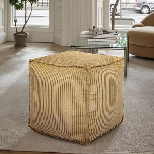 Louis Donné 17 Strip Unstuffed Pouf Ottoman Cover Square Space-Saving Organizer Footrest Cover Indoor & Outdoor Reading Room Kid Pets Girls Super Soft Cotton Fabric Yellow (Only Cover)