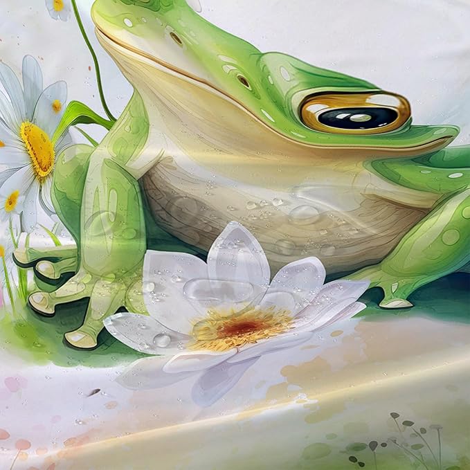 AILONEN Cartoon Frog Shower Curtain Set for Bathroom,Green Frog Bath Curtain,Amphibian Animal Shower Curtain,Tie Dye Flowers Waterproof Fabric Shower Curtain with Hooks,36" W*72" H