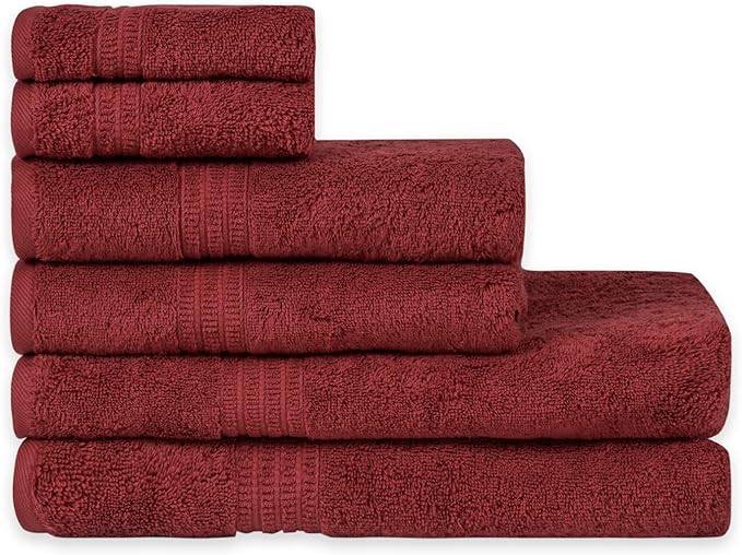HOMELOVER 6 Piece Towel Set - 100% Organic Cotton, 2 Bath Towels, 2 Hand Towels, 2 Washcloths - 500 GSM, Hotel & Spa Quality, Soft, Quick Dry, Highly Absorbent Bathroom Essentials (Berry Red)