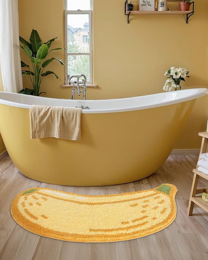 LUMI Cute Bathroom Rugs, Funny Fruit Runner Rug, Soft Plush Fluffy Bath Mat, Absorbent, Non-Slip for Bathroom, Kitchen Sink, Bedroom, Kid's Bedroom, and Living Room, 18.5"x39.5", Banana