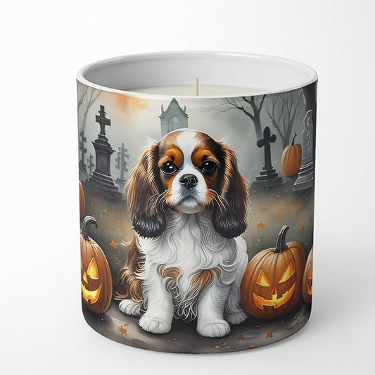 Caroline's Treasures DAC2029CDL Cavalier Spaniel Spooky Halloween Decorative Soy Candle Nature Soy Wax Essential Oil Home Decor Ideal for Bedroom Kitchen Bath Office Gift, 10 oz
