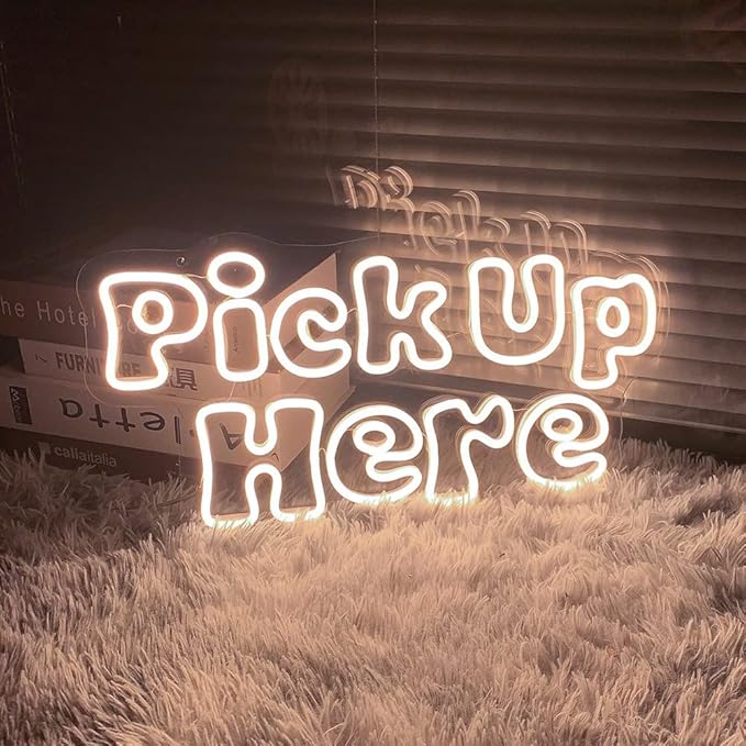 Large Pick Up Here Neon Sign for Business-Adjustable Brightness Neon Lights Sign for Party Bar Salon Stores Shop Hotel Wall Decor With Hanging Chain for Store Windows-Warm White,20 IN
