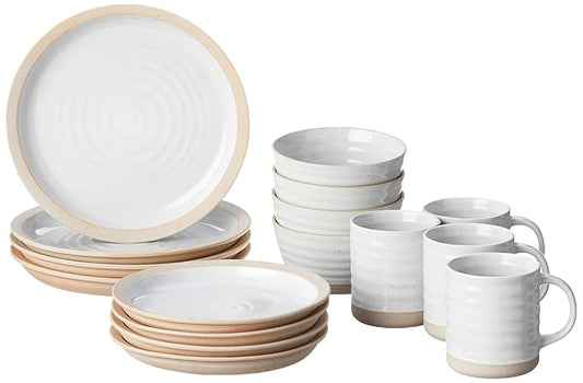 Certified International Artisan 16 piece Dinnerware Set, Set of 4, Off White, Tan