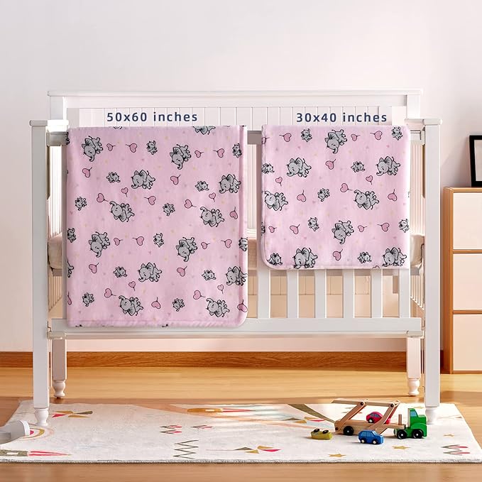 DaysU Plush Flannel Sherpa Baby Blanket for Girls Boys, Generous Reversible Soft Micro Fleece Toddler Bed Throw Blanket with Animal Print for Kids and Children, Elephant, 50"x60"