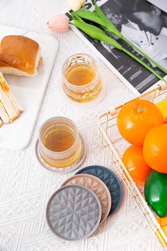 Silicone Coasters for Drinks[4 Pack]- Cup Mat for Tabletop Protection-Non-Slip, Non-Stick, Coffee Table Decor, Great Gift for Any Occasion, Black